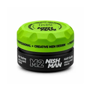 واکس مو مات نیشمن مدل M2 حاوی کراتین و خاک رس قوطی سبز مشکی (Nishman M2 Matte Clay Keratin Wax)