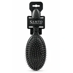 برس مو حرفهای سامتو مدل بیضی با طرح فیبر کربن و دندانههای فلزی سرگرد (Samto Professional Korea Carbon Hair Brush)